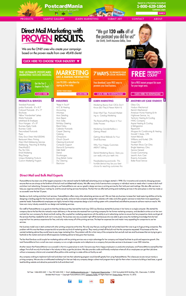 postcardmania split test website