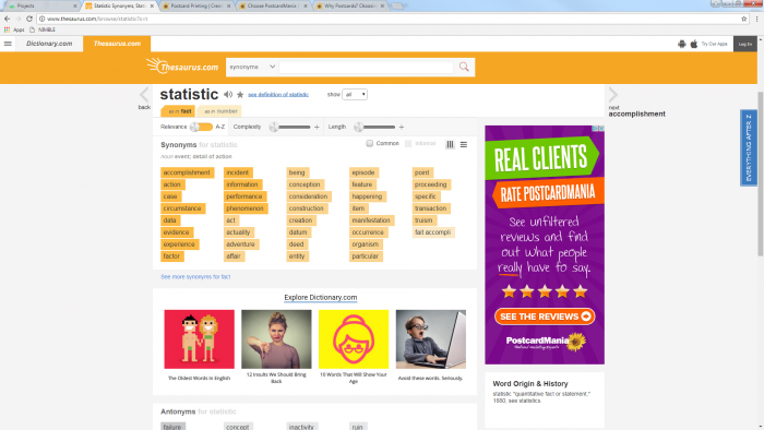 Screenshot of PostcardMania banner ad on Thesaurus.com