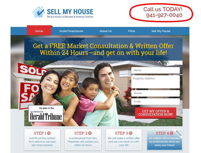 phone number in upper corner on website