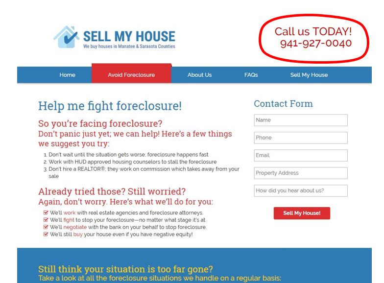 example of phone number on every page of website