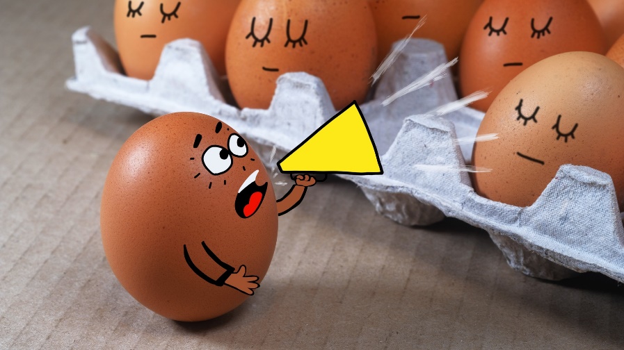 egg shouting at carton of sleeping eggs