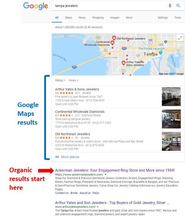 jewelry google maps results