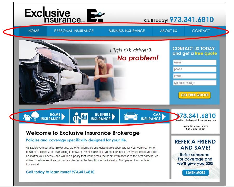good insurance website layout