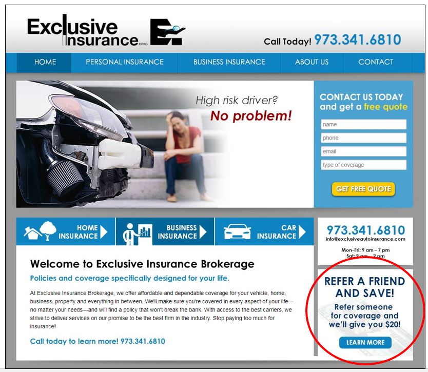 referral link on insurance website