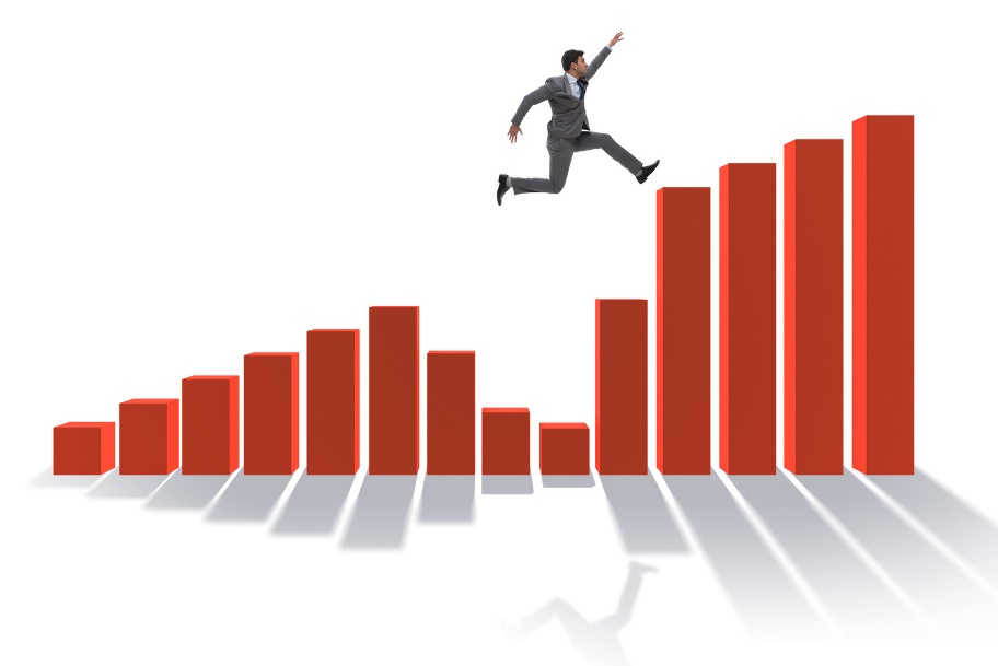 man reaching new heights on graph