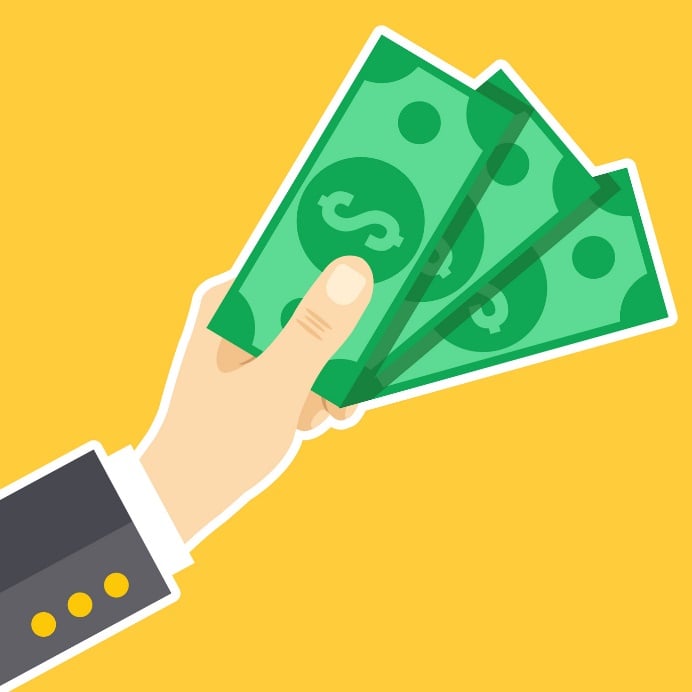 cartoon hand holding cash