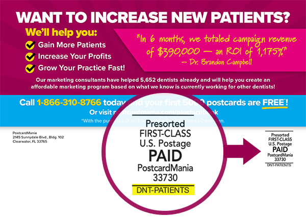 example promo code on a postcard