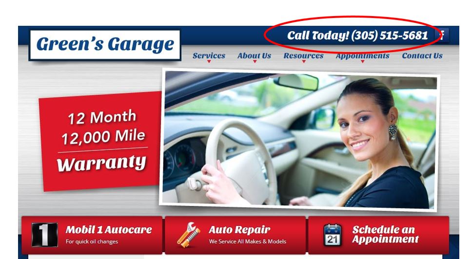 phone number circled on website