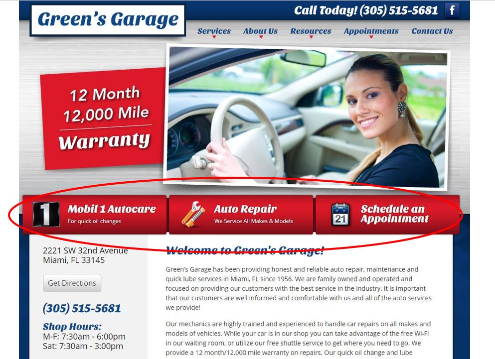 menu circled on auto website