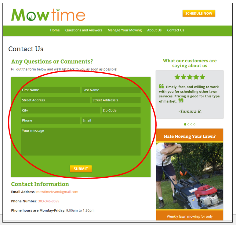 landscaping website lead capture form